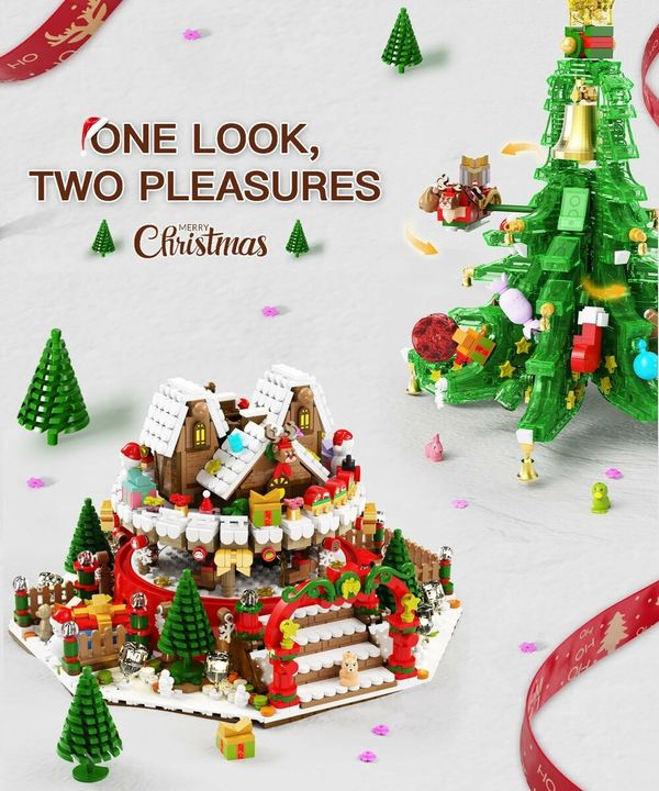 Christmas Tree Building Set Music Box Christmas Building Blocks with LED Lights Compatible with Lego Christmas Tree  Xmas Gift  2963PCS