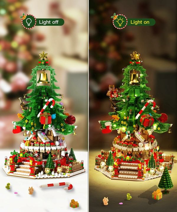 Christmas Tree Building Set Music Box Christmas Building Blocks with LED Lights Compatible with Lego Christmas Tree  Xmas Gift  2963PCS