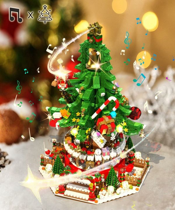 Christmas Tree Building Set Music Box Christmas Building Blocks with LED Lights Compatible with Lego Christmas Tree  Xmas Gift  2963PCS