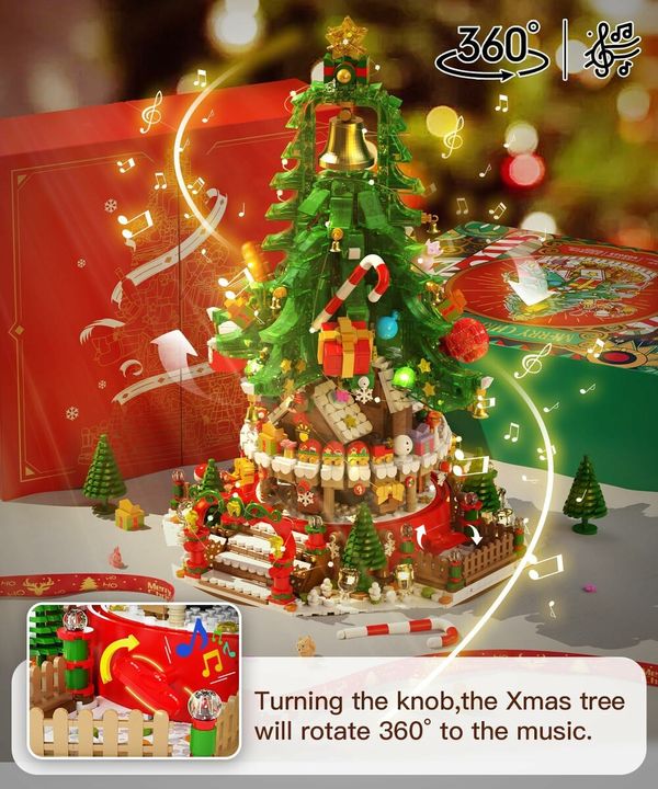 Christmas Tree Building Set Music Box Christmas Building Blocks with LED Lights Compatible with Lego Christmas Tree  Xmas Gift  2963PCS