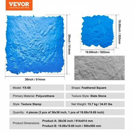 Concrete Stamps Mat 36 in & 18 in 4 pcs Texturing Skin Polyurethane Molds