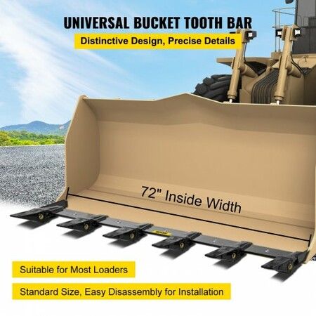 Bucket Tooth Bar 60'' Inside Bucket Width Tractor Bucket Teeth 9.84'' Teeth Space Tooth Bar for Loader Bucket 23TF Bolt on Tooth Bucket Enables Penetration