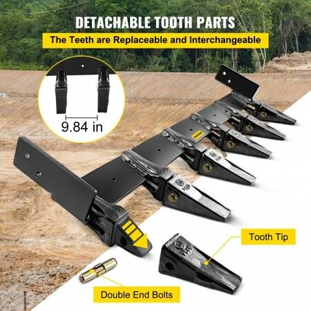 Bucket Tooth Bar 60'' Inside Bucket Width Tractor Bucket Teeth 9.84'' Teeth Space Tooth Bar for Loader Bucket 23TF Bolt on Tooth Bucket Enables Penetration