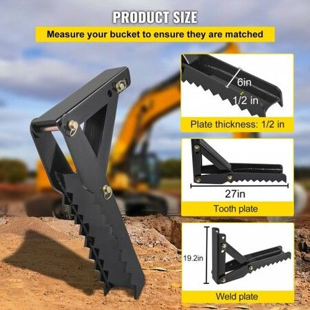 27" Backhoe Thumb 1/2" Teeth Thickness Heavy Duty Excavator Thumb Black Steel Weld On Thumb Attachments with 12mm Bolt-On Design Adjustable Mini Thumb