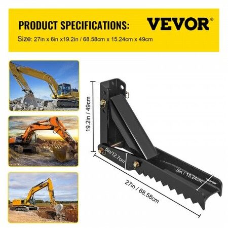 27" Backhoe Thumb 1/2" Teeth Thickness Heavy Duty Excavator Thumb Black Steel Weld On Thumb Attachments with 12mm Bolt-On Design Adjustable Mini Thumb