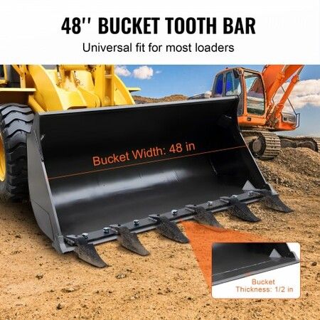 Bucket Tooth Bar 1200 mm Heavy Duty Tractor Bucket 6 Teeth Bar for Loader Tractor Skidsteer 2000 kg Load-Bearing Capacity Bolt On Design for Efficient