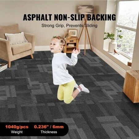 Carpet Tiles Reusable 24"x 24"Carpet Squares With Padding Attached Soft Padded Carpet Tiles Easy Install DIY for Bedroom Living Room (24Tiles Mixed Gray)