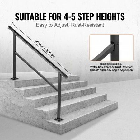 Outdoor Handrail 165LBS Load Handrail Outdoor Stairs Aluminum Stair Handrail 60 x 35" Outdoor Stair Railing Transitional Range from 0 to 30° Staircase