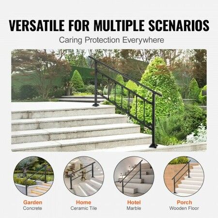 Outdoor Handrail 165LBS Load Handrail Outdoor Stairs Aluminum Stair Handrail 60 x 35" Outdoor Stair Railing Transitional Range from 0 to 30° Staircase