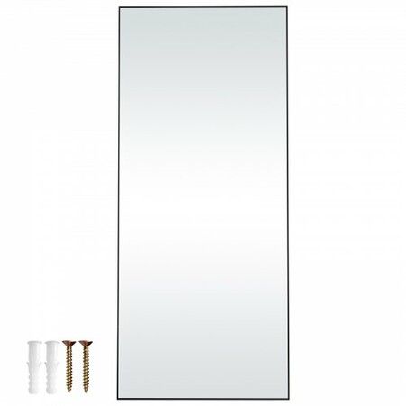 Full Length Mirror 1800x785 mm Extra Large Standing Hanging or Leaning Rectangle Floor Tempered Mirror with Stand Aluminum Alloy Frame Mirror Black