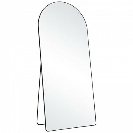 Arched Full Length Mirror 1800 x 810 mm Large Free Standing Leaning Hanging Wall Mounted Floor Mirror with Stand Aluminum Alloy Frame Dressing Mirror Black