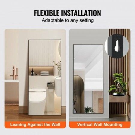 Full Length Mirror 1800x785 mm Extra Large Standing Hanging or Leaning Rectangle Floor Mirror with Tempered Glass Aluminum Alloy Frame Mirror Black