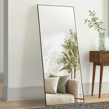 Full Length Mirror 1800x785 mm Extra Large Standing Hanging or Leaning Rectangle Floor Mirror with Tempered Glass Aluminum Alloy Frame Mirror Black