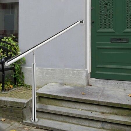 Step Handrail Stainless Steel Stair Railing for In-and Outdoor Use Metal Hand Rails for Steps, 150 x 80 cm, Silver