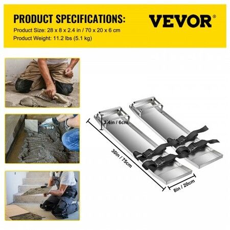 Concrete Knee Boards 70cm x 20cm Slider Knee Boards Kneeler Board Stainless Steel Kneeboards Concrete Sliders Pair Moving Sliders with Concrete Board