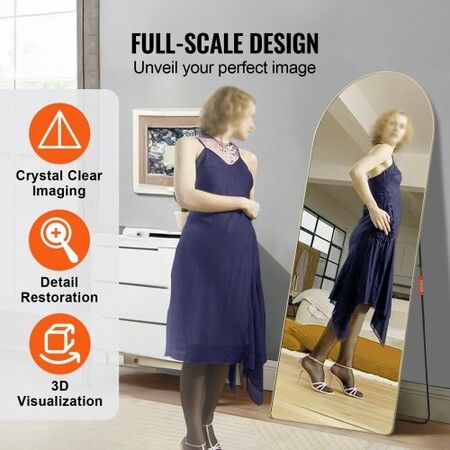 Arched Full Length Mirror 1800x760 mm Large Free Standing Leaning Hanging Wall Mounted Floor Mirror with Stand Aluminum Alloy Frame Dressing Mirror