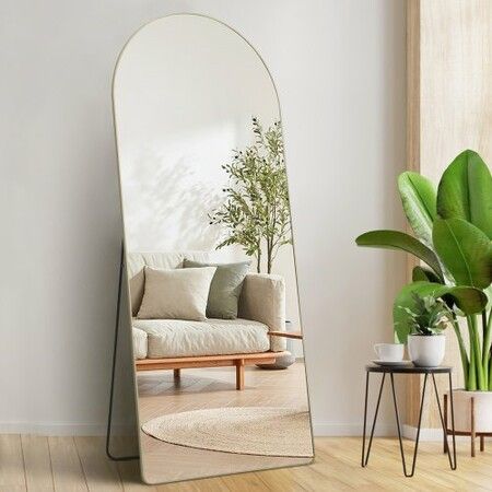 Arched Full Length Mirror 1800x760 mm Large Free Standing Leaning Hanging Wall Mounted Floor Mirror with Stand Aluminum Alloy Frame Dressing Mirror