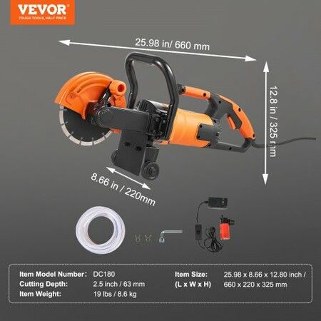 Electric Concrete Saw 7 in Circular Saw Cutter 2000 W High Power with Max. 2.5 in Cutting Depth Wet/Dry Disk Saw Cutter Includes Water Line Pump and Blade