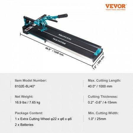 Manual Tile Cutter 1000mm Porcelain Ceramic Tile Cutter with Tungsten Carbide Cutting Wheel Infrared Positioning Anti-Skid Feet Durable Rails