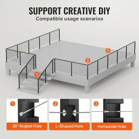 4-Pack Cable Railing Post 36" x 1" x 2" Steel Horizontal Hole Deck Railing Post 10 Pre-Drilled Holes SUS304 Stainless Steel Cable Rail Post