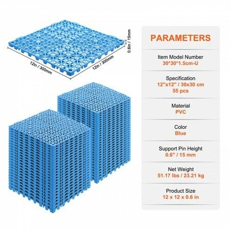 Modular Interlocking Cushion 55 Pack 30 x 30 cm Splicing Drainage Mats Soft PVC Interlocking Drainage Floor Tiles Non-Slip Drainage Holes for Restroom