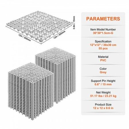 Modular Interlocking Cushion 55 Pack 30 x 30 cm Splicing Drainage Mats Soft PVC Interlocking Drainage Floor Tiles Non-Slip Drainage Holes for Restroom