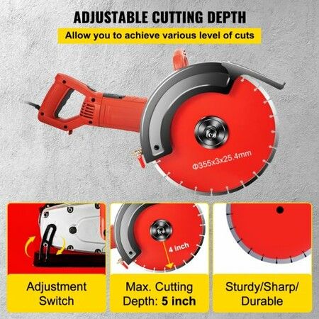 Electric Concrete Saw 14" Concrete Cutter 1800W Concrete Saw Electric Circular Saw with 14" Blade and Tools Masonry Saw for Granite Brick Porcelain