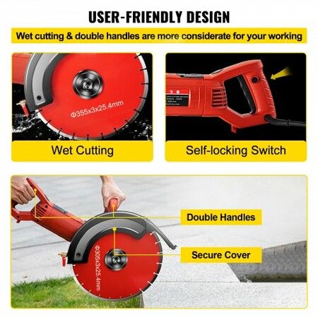 Electric Concrete Saw 14" Concrete Cutter 1800W Concrete Saw Electric Circular Saw with 14" Blade and Tools Masonry Saw for Granite Brick Porcelain