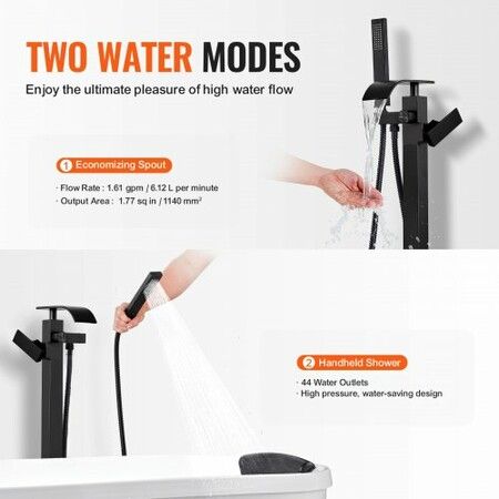 Freestanding Bathtub Faucet Floor Mount Freestanding Tub Filler Shower Mixer Taps Two Water Modes 360° Swivel Spout for Bathing & Showering Pet Bathing