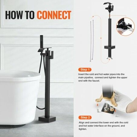 Freestanding Bathtub Faucet Floor Mount Freestanding Tub Filler Shower Mixer Taps Two Water Modes 360° Swivel Spout for Bathing & Showering Pet Bathing