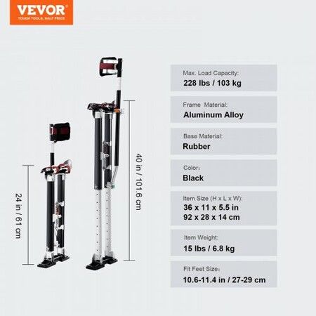 Drywall Stilts 61-101.6 cm Adjustable Aluminum Tool Stilts with Protective Knee Pads Durable and Non-slip Work Stilts for Sheetrock Painting Walking