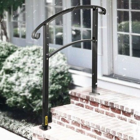 Iron Handrail Stair Railing 1 or 3 Steps Adjustable Matte Black Handrail