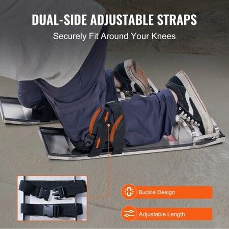 Concrete Knee Boards Stainless Steel 28'' x 8'' Concrete Sliders Knee Boards For Concrete Concrete Knee Pads Pair Moving Sliders with Board Straps