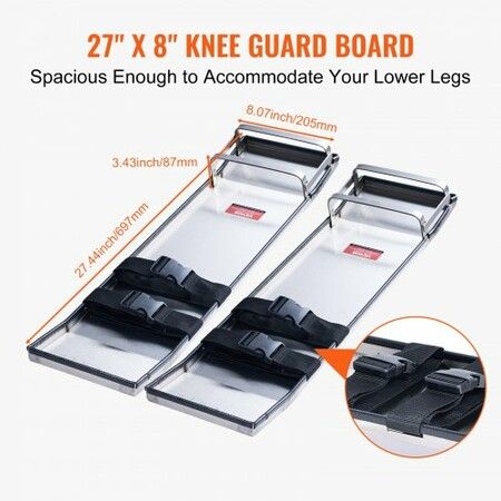 Concrete Knee Boards Stainless Steel 28'' x 8'' Concrete Sliders Knee Boards For Concrete Concrete Knee Pads Pair Moving Sliders with Board Straps