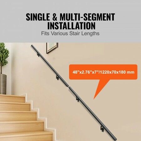 Handrail Stair Railing 4 ft Wall Mount Handrails for Indoor Stairs Thickened Aluminum Alloy Hand Rail with Installation Kit 200KG Load Capacity Stairway