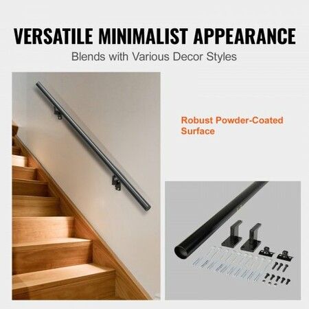 Handrail Stair Railing 4 ft Wall Mount Handrails for Indoor Stairs Thickened Aluminum Alloy Hand Rail with Installation Kit 200KG Load Capacity Stairway