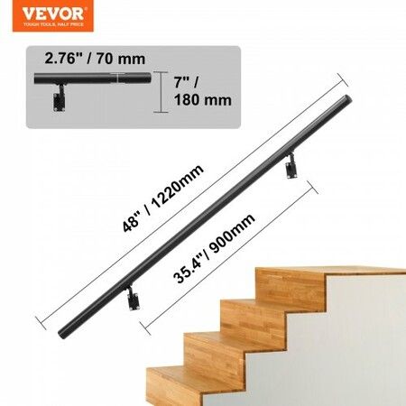 Handrail Stair Railing 4 ft Wall Mount Handrails for Indoor Stairs Thickened Aluminum Alloy Hand Rail with Installation Kit 200KG Load Capacity Stairway