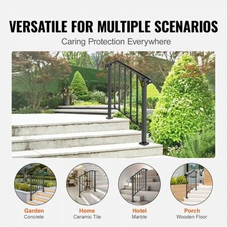 Iron Step Handrail Outdoor Stairs 2 or 3 Steps Adjustable Black Handrail