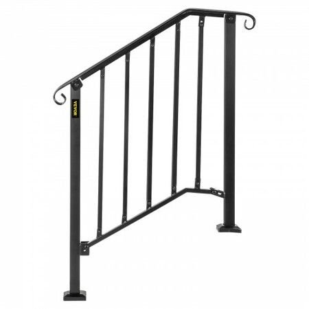 Iron Step Handrail Outdoor Stairs 2 or 3 Steps Adjustable Black Handrail