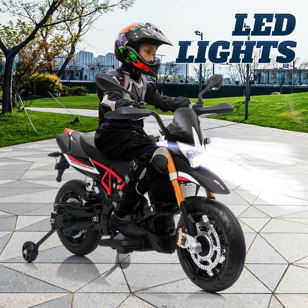 Aprilia Dorsoduro 900 Licensed Motorbike Electric Ride On Motorcycle Dirt Bike 12V Battery Powered Car Toy with Training Wheels LED Lights Music