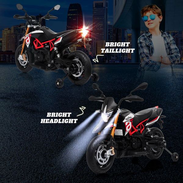 Aprilia Dorsoduro 900 Licensed Motorbike Electric Ride On Motorcycle Dirt Bike 12V Battery Powered Car Toy with Training Wheels LED Lights Music