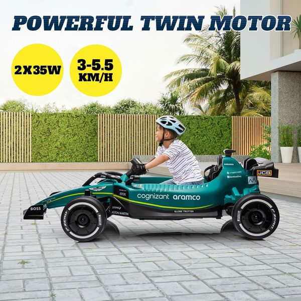 24V Ride On Car Remote Control Electric Vehicle Race Truck Off Road ATV Licensed Aston Martin Battery Powered 4 Wheeler with Lights MP3 Bluetooth