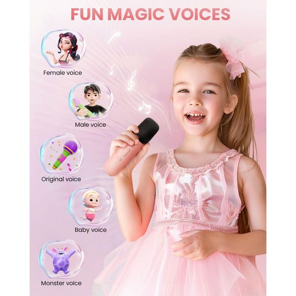 Mini Karaoke Machine,Toy for Girls Portable Bluetooth Speaker with 2 Wireless Microphones,Fashion Toy Gifts for Christmas Birthday,Age3+ (Pink)