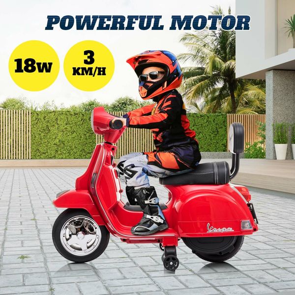 Vespa Electric Motorbike Kids Ride On Car Toy PX150 Licensed Motorcycle Battery Powered Motor Dirt Bike Wheeler with Training Wheels MP3 LED Lights 6V