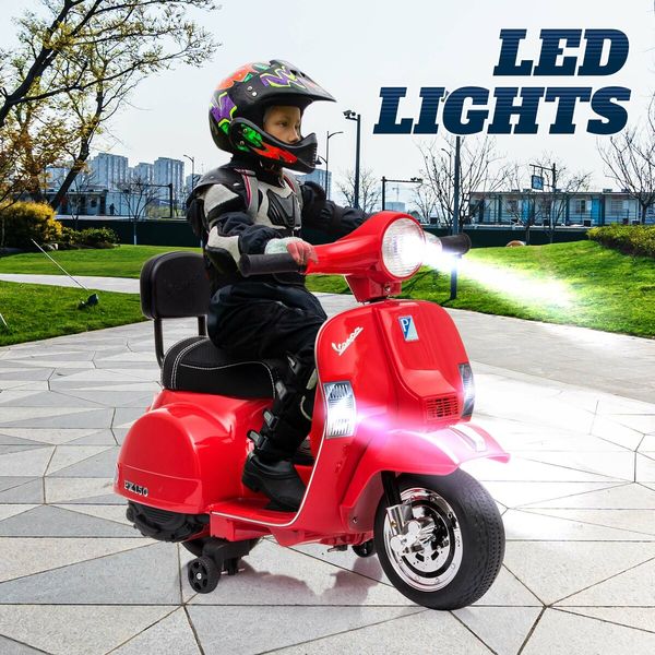 Vespa Electric Motorbike Kids Ride On Car Toy PX150 Licensed Motorcycle Battery Powered Motor Dirt Bike Wheeler with Training Wheels MP3 LED Lights 6V