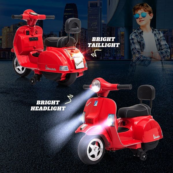 Vespa Electric Motorbike Kids Ride On Car Toy PX150 Licensed Motorcycle Battery Powered Motor Dirt Bike Wheeler with Training Wheels MP3 LED Lights 6V