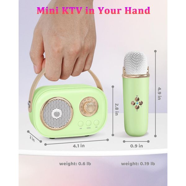 Mini Karaoke Machine,Portable Bluetooth Speaker with 2 Wireless Microphones and Stereo Sound Enhanced Bass,Gifts forAge3+ Home Party (Green)