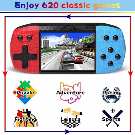 Handheld Game Console,3.0In Large Screen with 620+ Preloaded HD Classic Games,USB Rechargeable Battery,Retro Portable Design,Birthday Gift