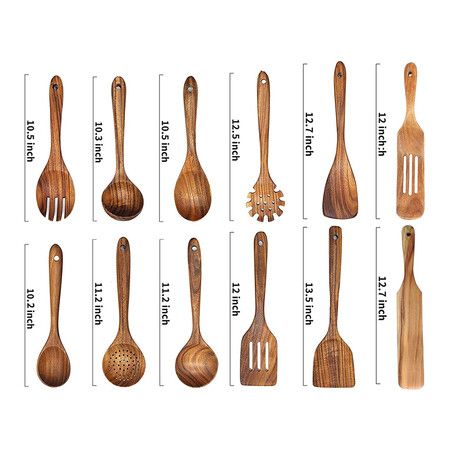 Wooden Spoons for Cooking,12 Pack Wooden Utensils for Cooking Wooden Kitchen Utensils Set Wooden Cooking Utensils Natural Teak Wooden Spatulas for Cooking