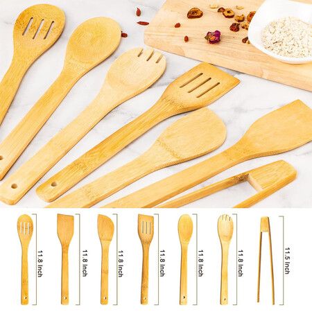 Bamboo Spoons for Cooking 7 Piece, Kitchen Nonstick Bamboo Cooking Utensils Set, Durable and Healthy Bamboo Wooden Spatula Spoon for Cooking